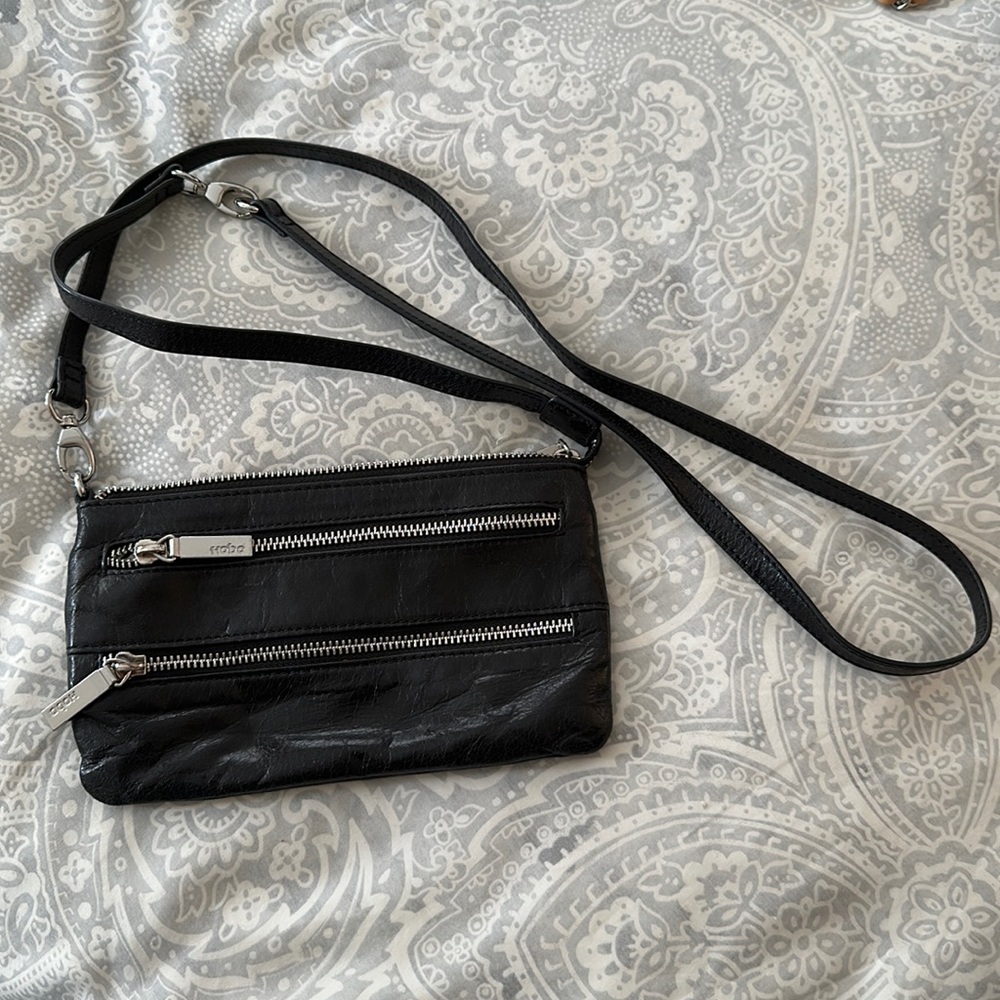 Hobo Clutch, distressed black patent leather
